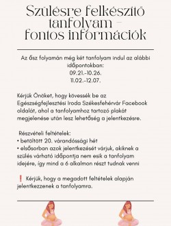 Ősszel folytatja az ingyenes, szülésre felkészítő tanfolyamokat az Egészségfejlesztési Iroda